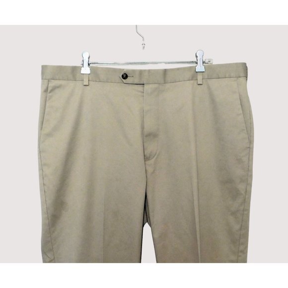 Roundtree & Yorke Chino Pants 41x32 Khaki Tan Flat Front Cotton Spandex - Picture 2 of 7